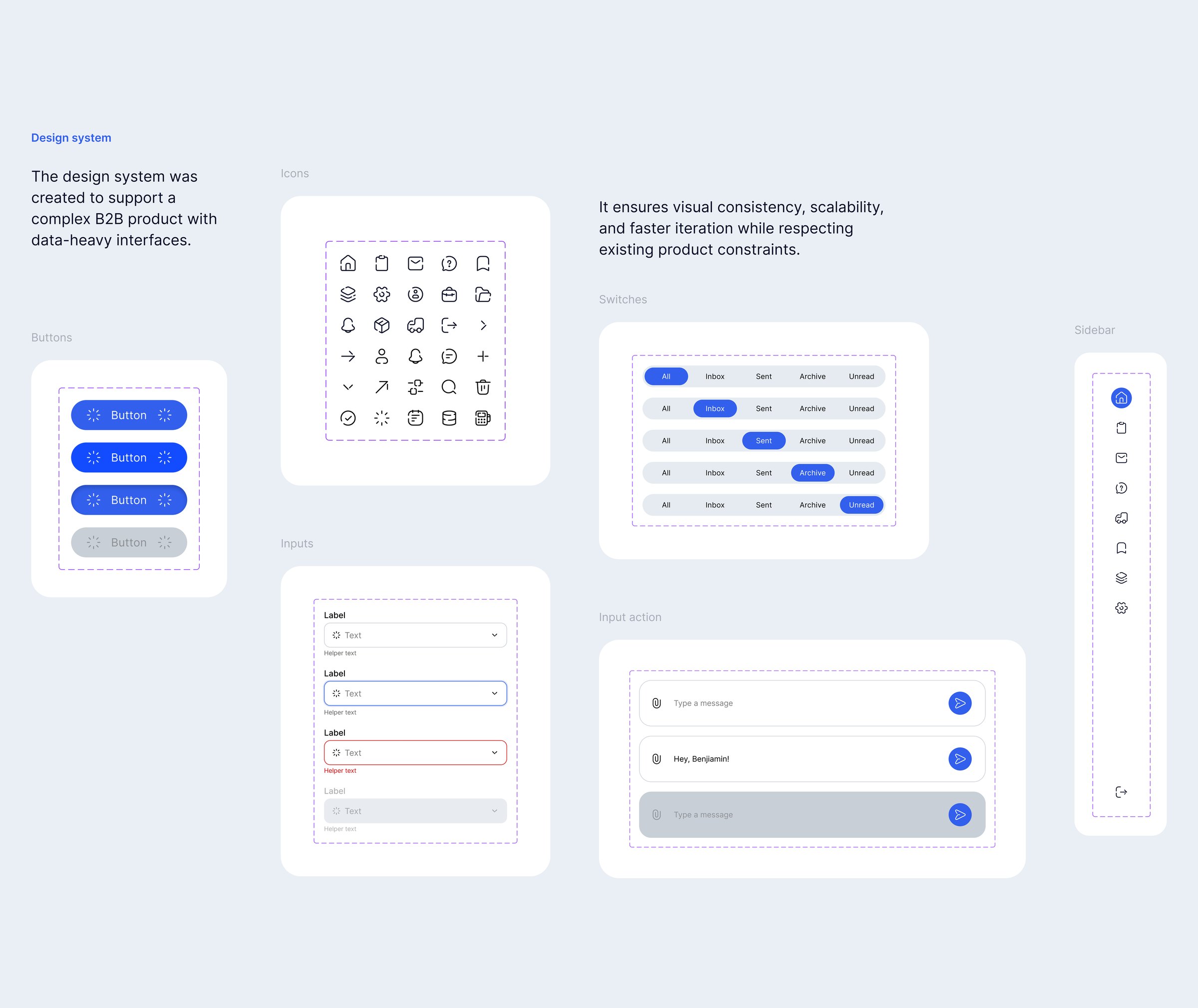Buttons, inputs, icons and navigation components