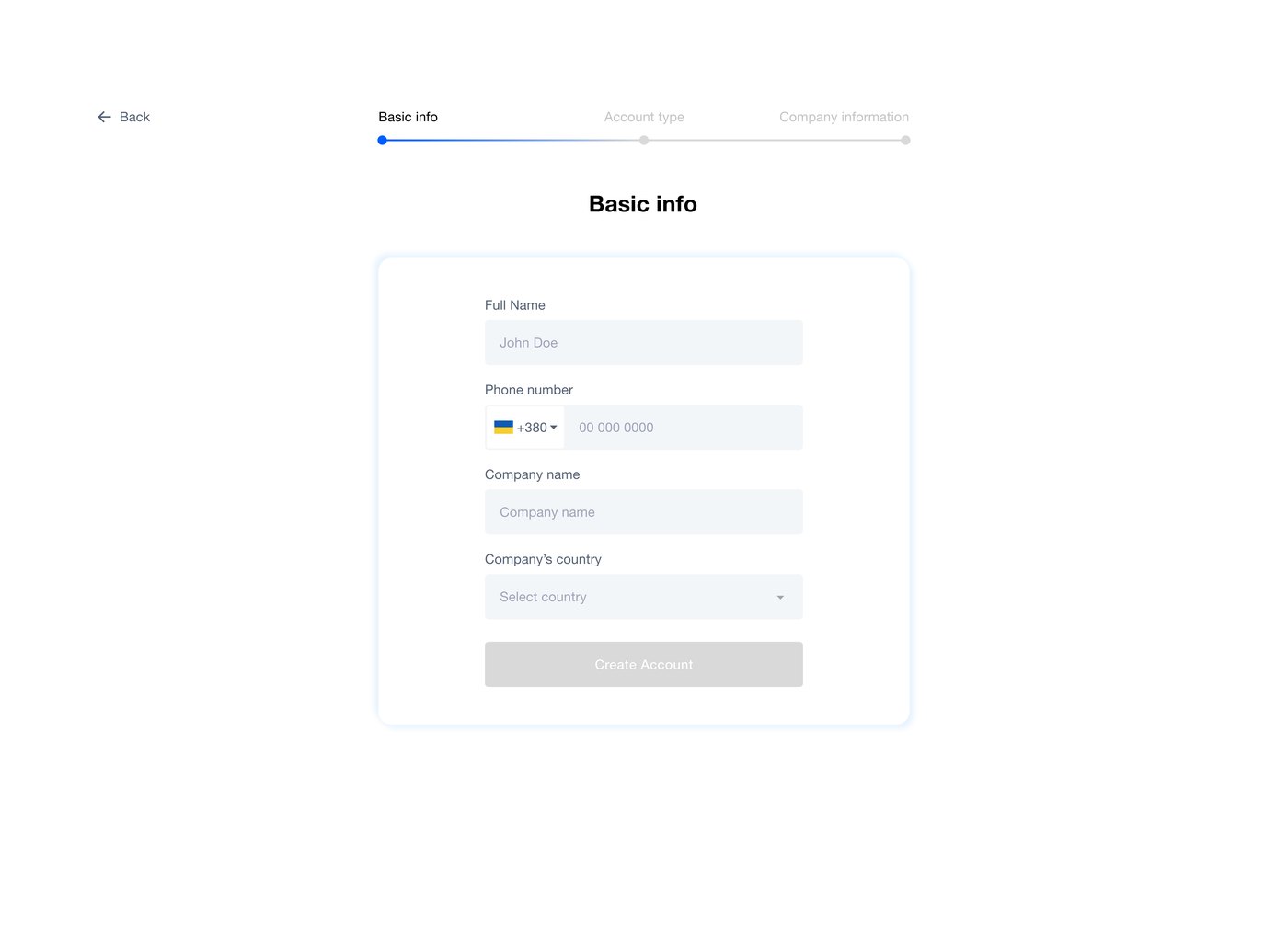 Old registration step 1: basic info