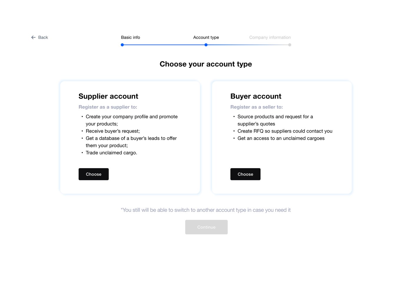 Old registration step 2: account type