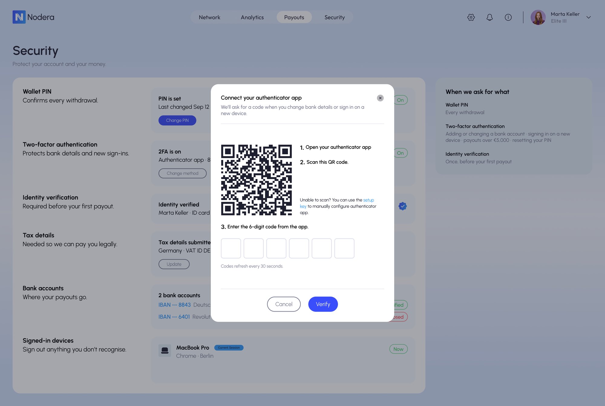 Connect authenticator app with QR code