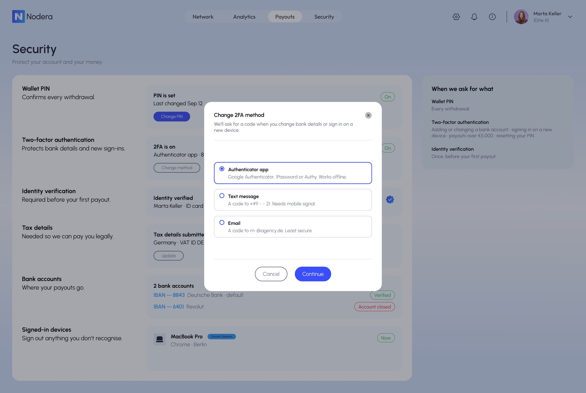 Change 2FA method dialog