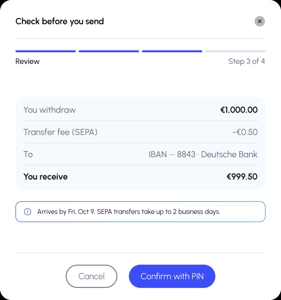 Withdraw step 3: review